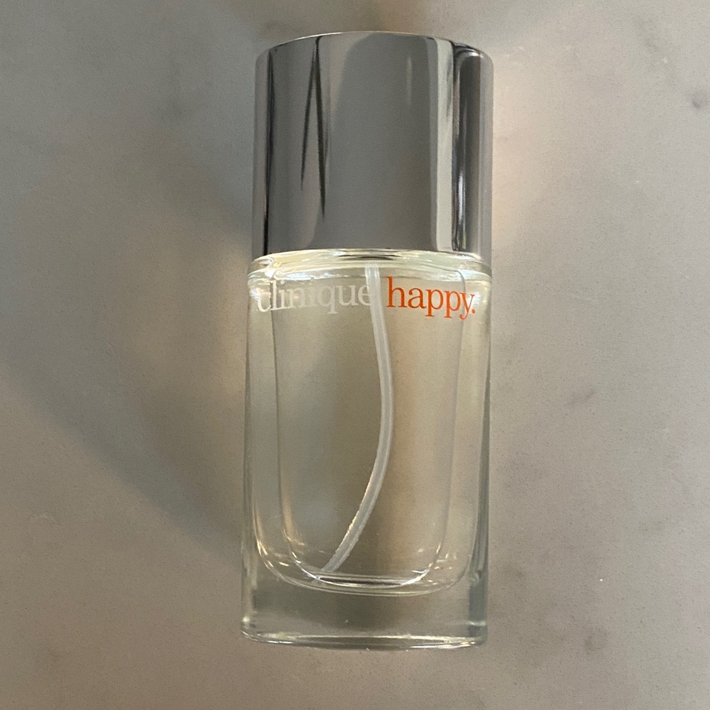Clinique Happy Women's Perfume Bottle with Silver Cap and Orange Logo